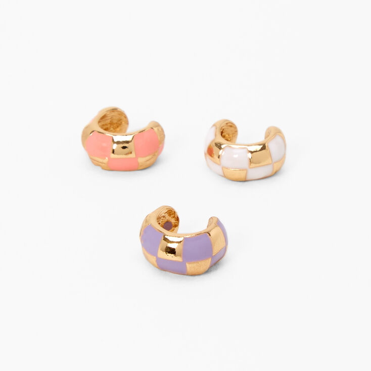 Gold Checkered Ear Cuffs - 3 Pack,