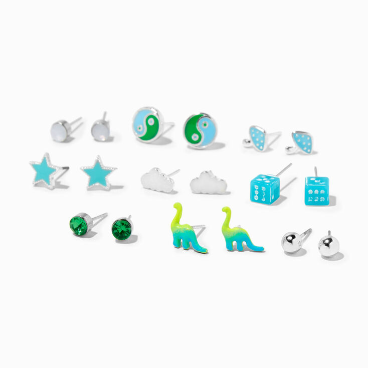 Blue Dinosaur Icon Stud Earrings - 9 Pack,