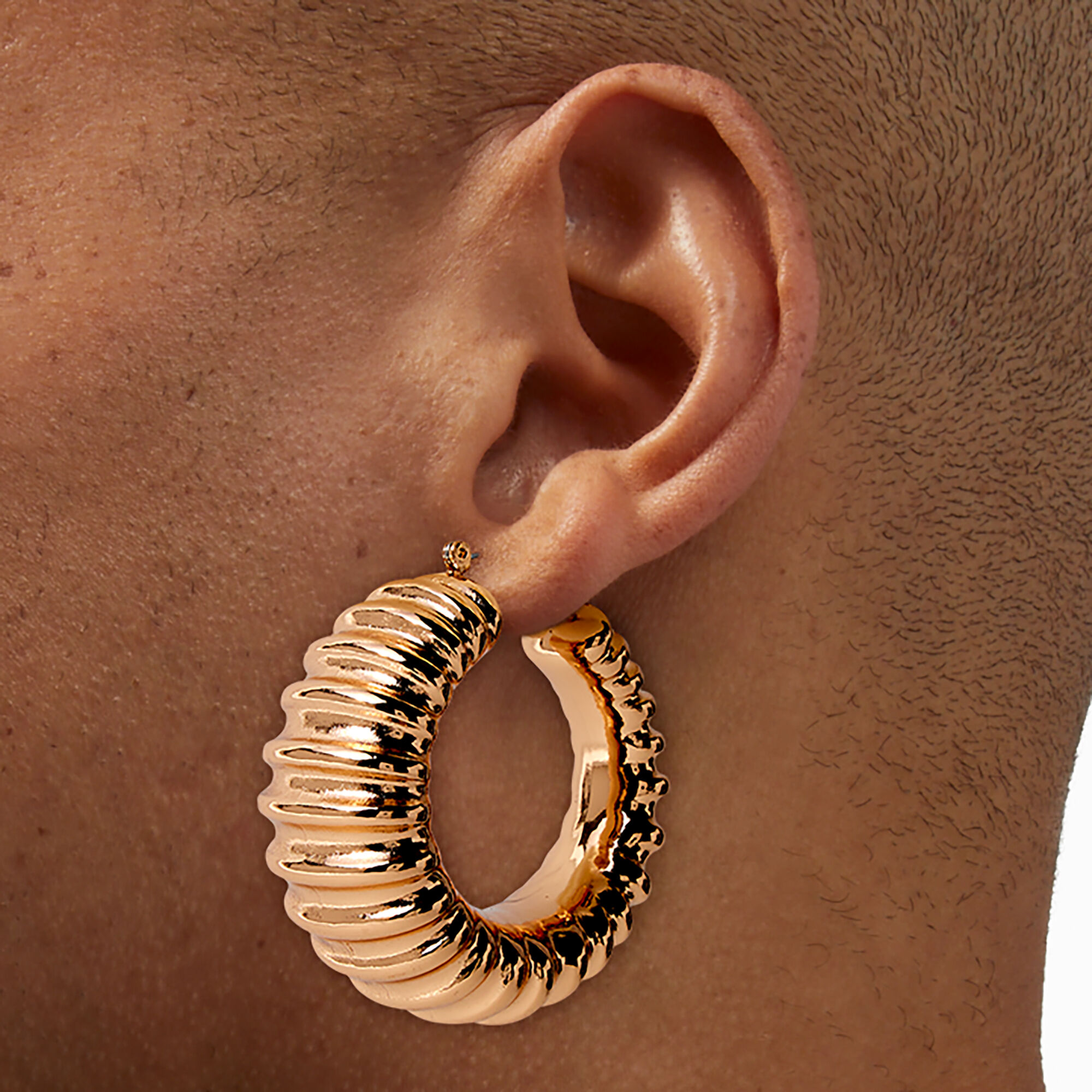 Gold-tone Treaded Hoop Earrings ,