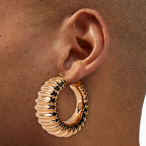 Gold-tone Treaded Hoop Earrings ,