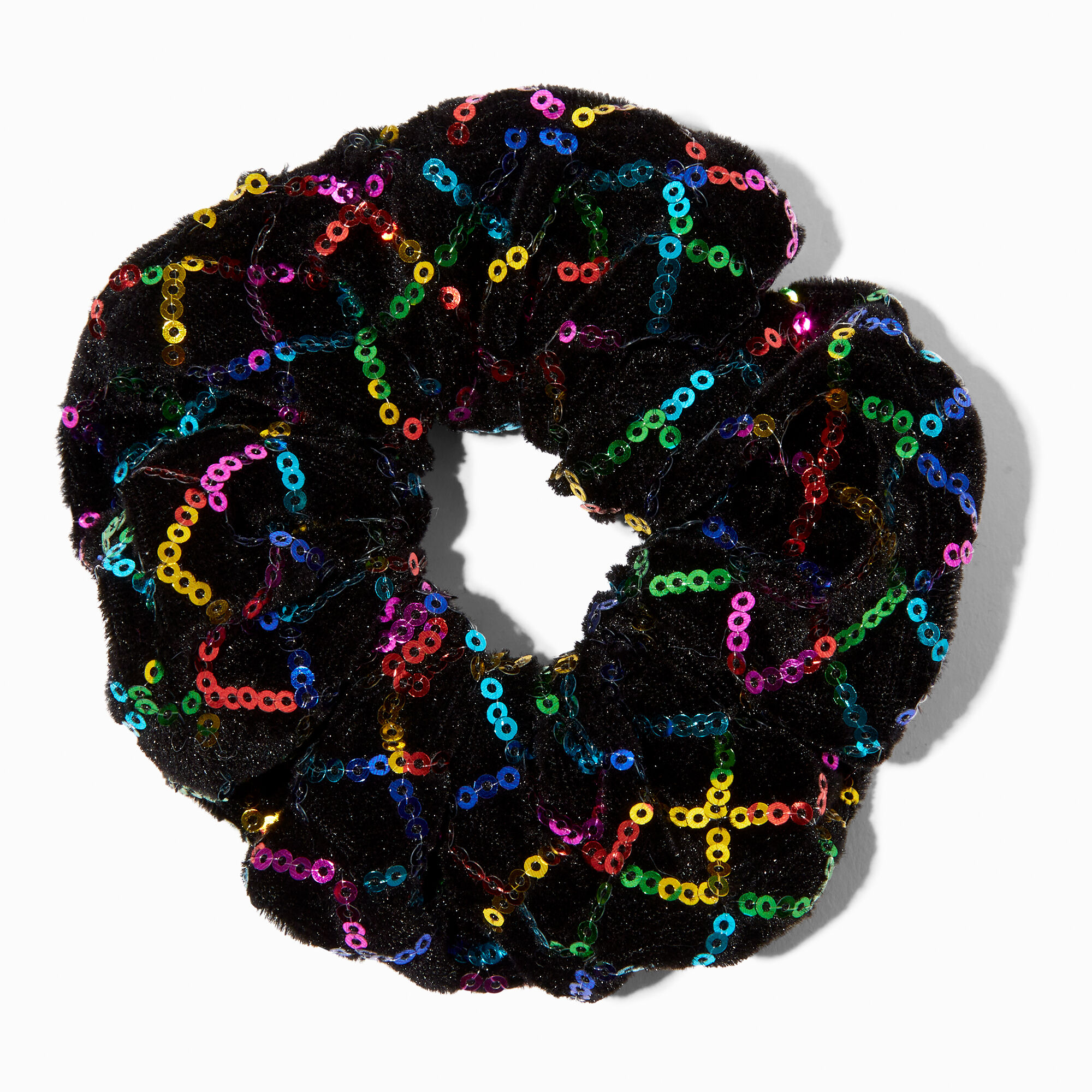 View Claires Rainbow Sequin Hair Scrunchie Black information