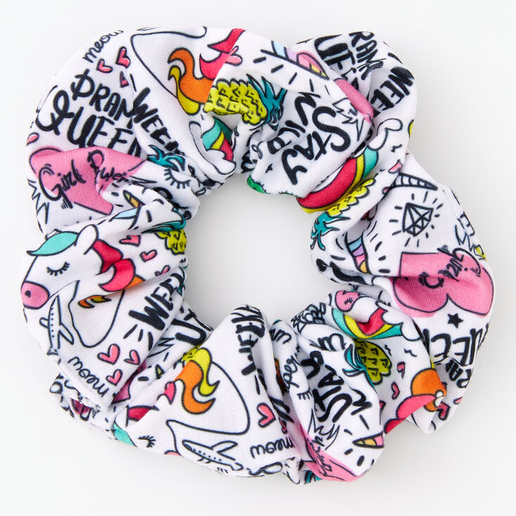 Unicorn Doodle Print Hair Scrunchie,