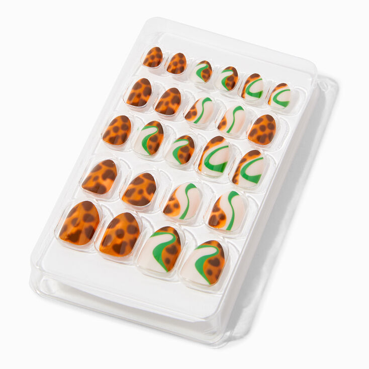 Green Swirl Tortoiseshell Stiletto Press On Vegan Faux Nail Set - 24 Pack,