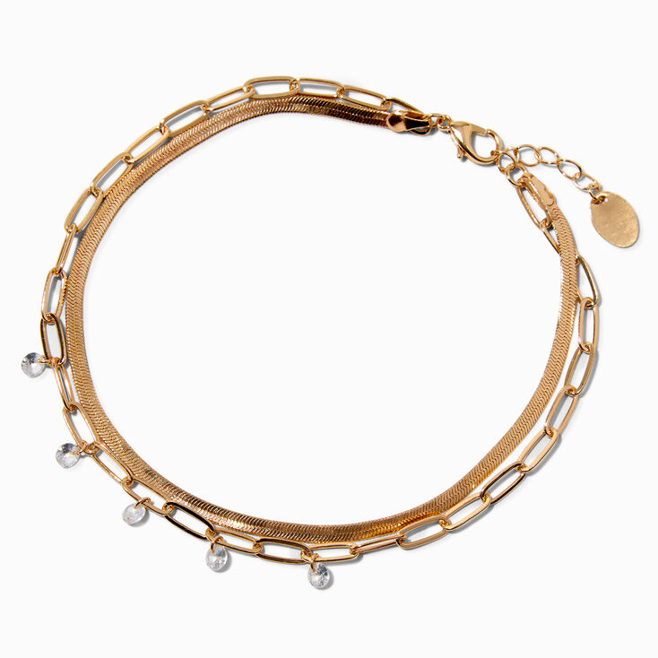Gold Confetti Paperclip Snake Multi-Strand Chain Anklet,