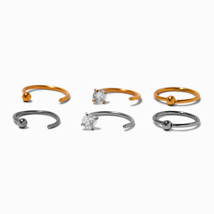 20G Mixed Metal Titanium Cubic Zirconia Nose Hoops - 6 Pack,