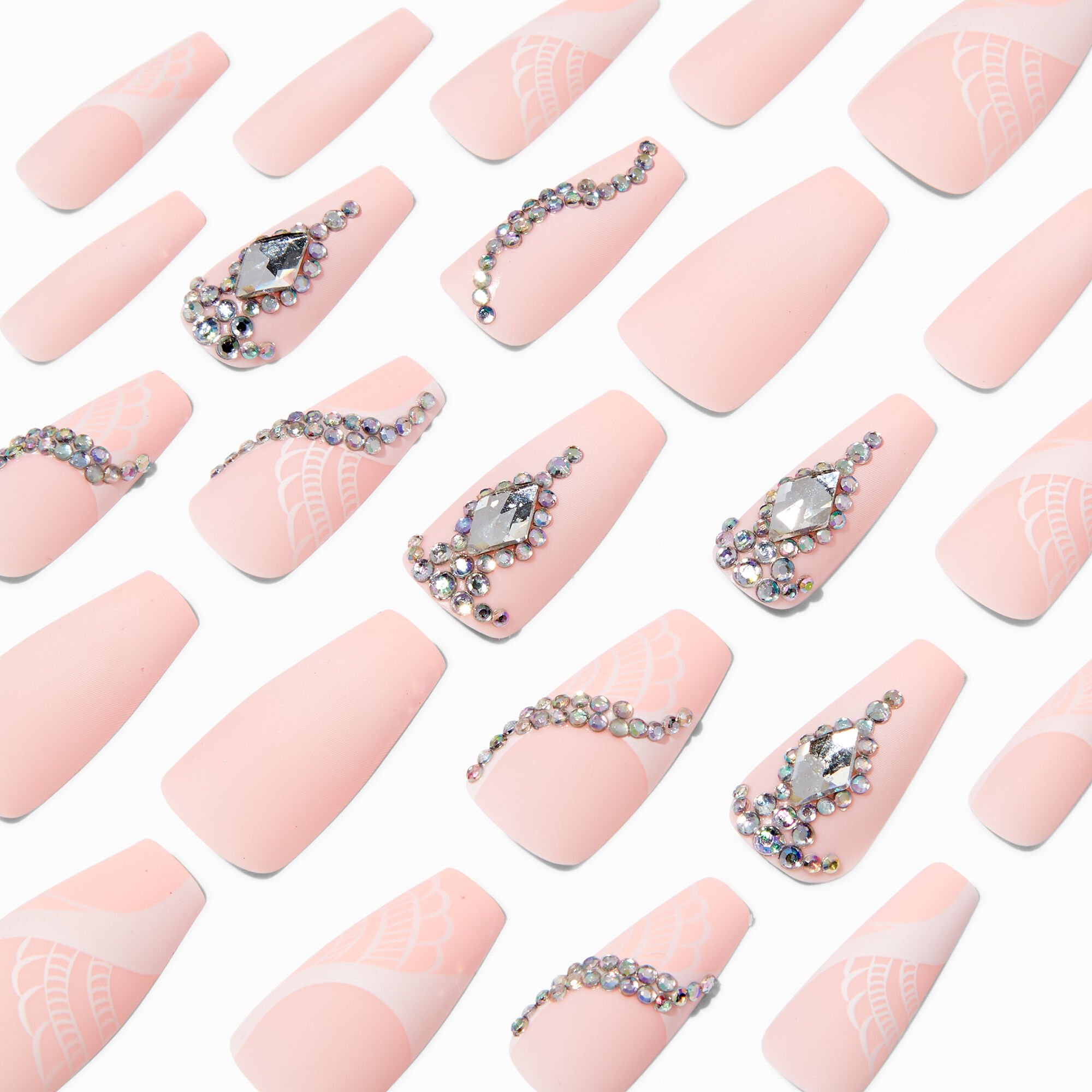 View Claires Nude Blush Bling Squareletto Press On Vegan Faux Nail Set 24 Pack information