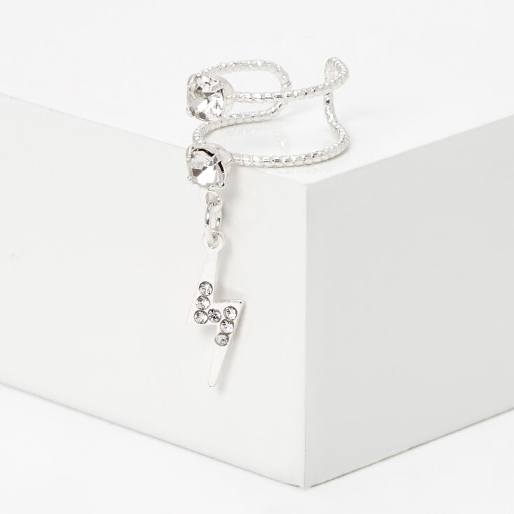 Silver Crystal Lightning Bolt Ear Cuff Earring,
