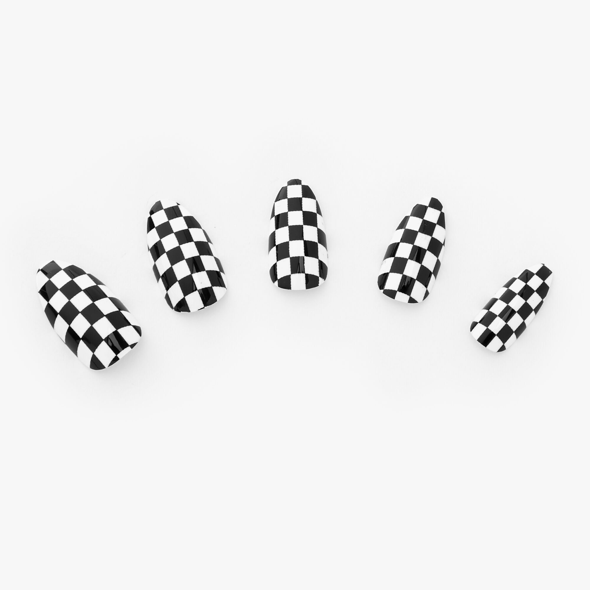 Faux ongles stiletto à carreaux noirs et blancs - Lot de 24,