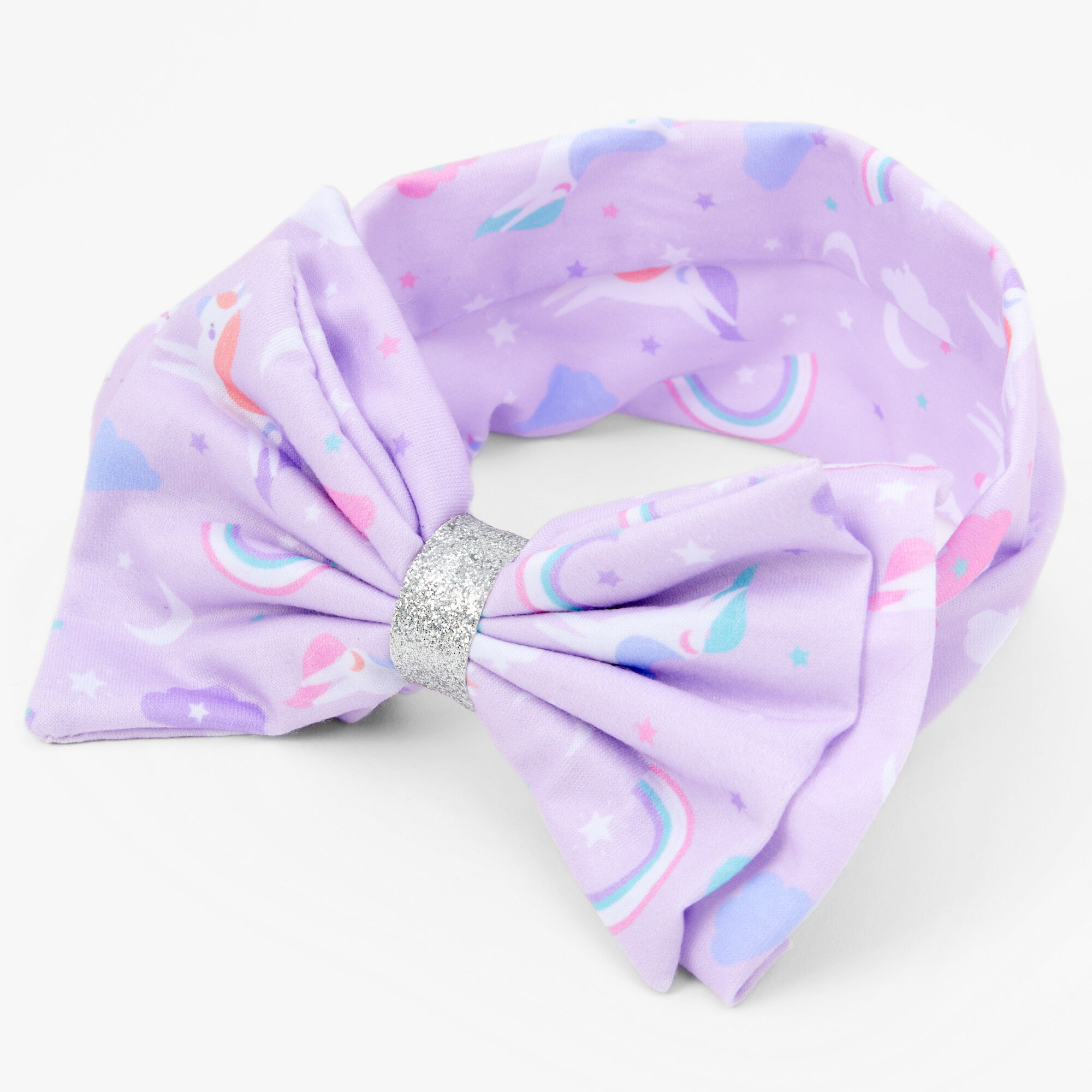 Claire's Bandeau à nœud licornes et arcs-en-ciel - Violet
