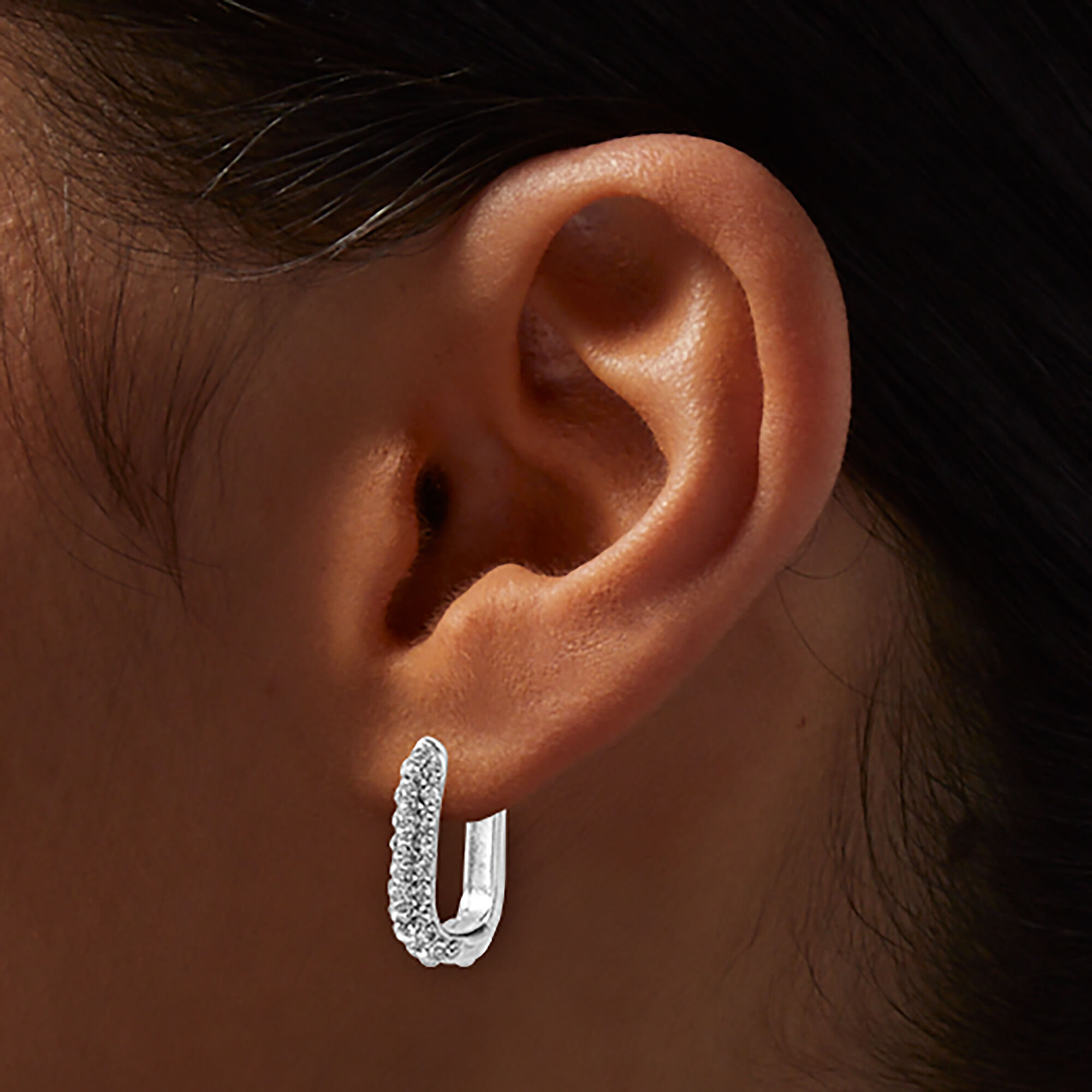 Silver-tone Pavé U Hoop Earrings