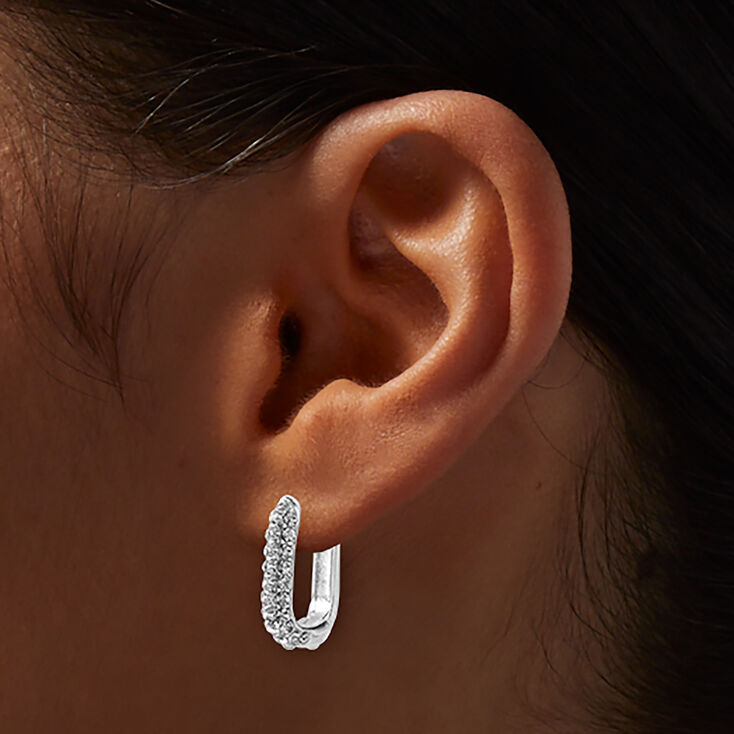 Silver-tone Pav&eacute; U Hoop Earrings,