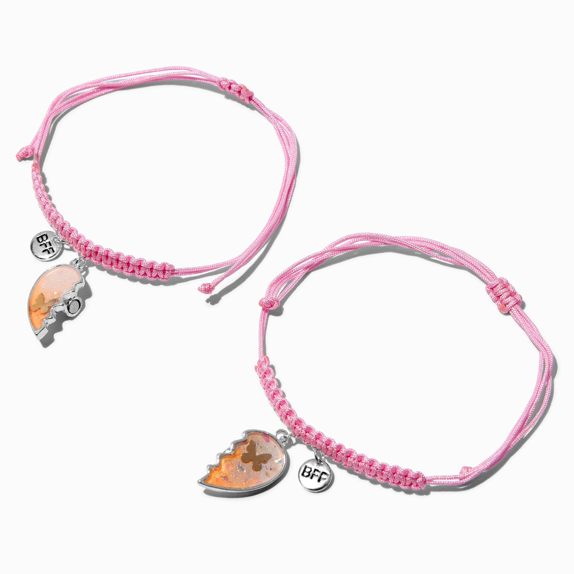 View Claires Best Friends Butterfly Heart Adjustable Cord Bracelets 2 Pack Silver information