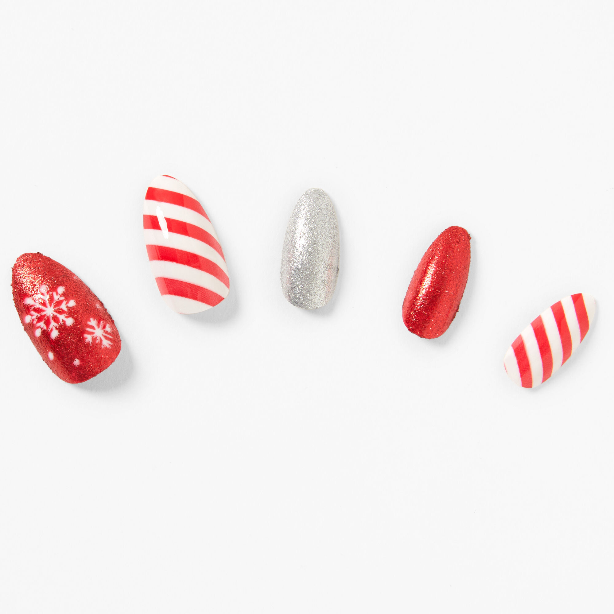 Christmas Snowflake Striped Stiletto Press On Faux Nail Set - 24 Pack,