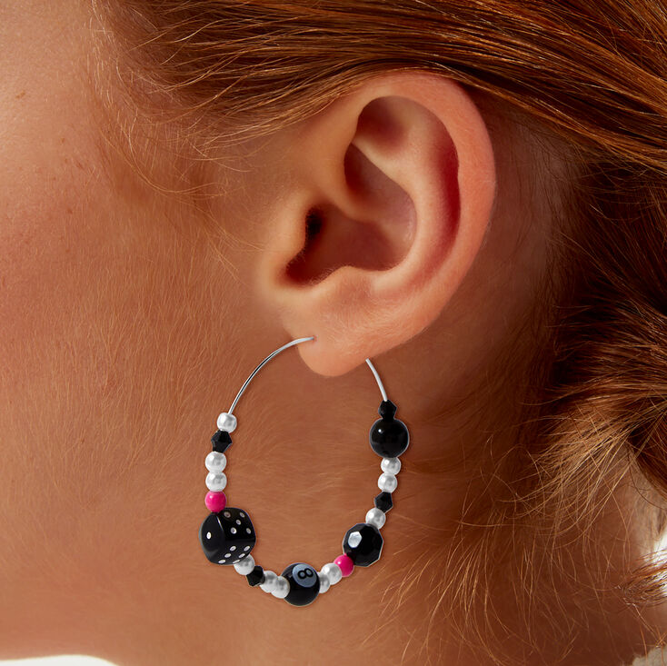 Cr&eacute;oles perl&eacute;es vari&eacute;es perle d&#39;imitation noires et roses,