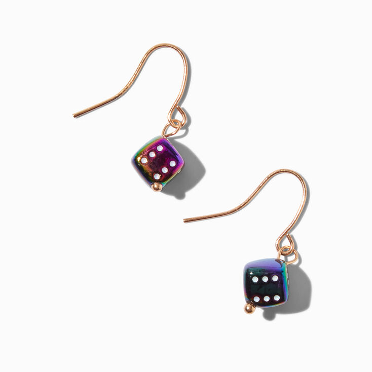 Rainbow Anodized Dice 1&quot; Drop Earrings,