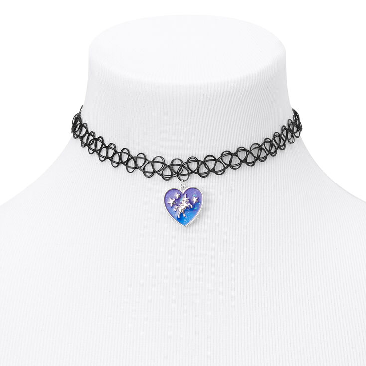 Unicorn Heart Tattoo Choker Necklace - Black