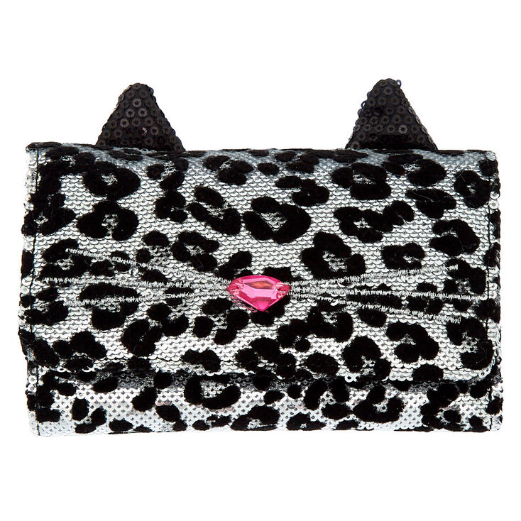 Claire's Porte-feuille à imprimé léopard noir à sequins