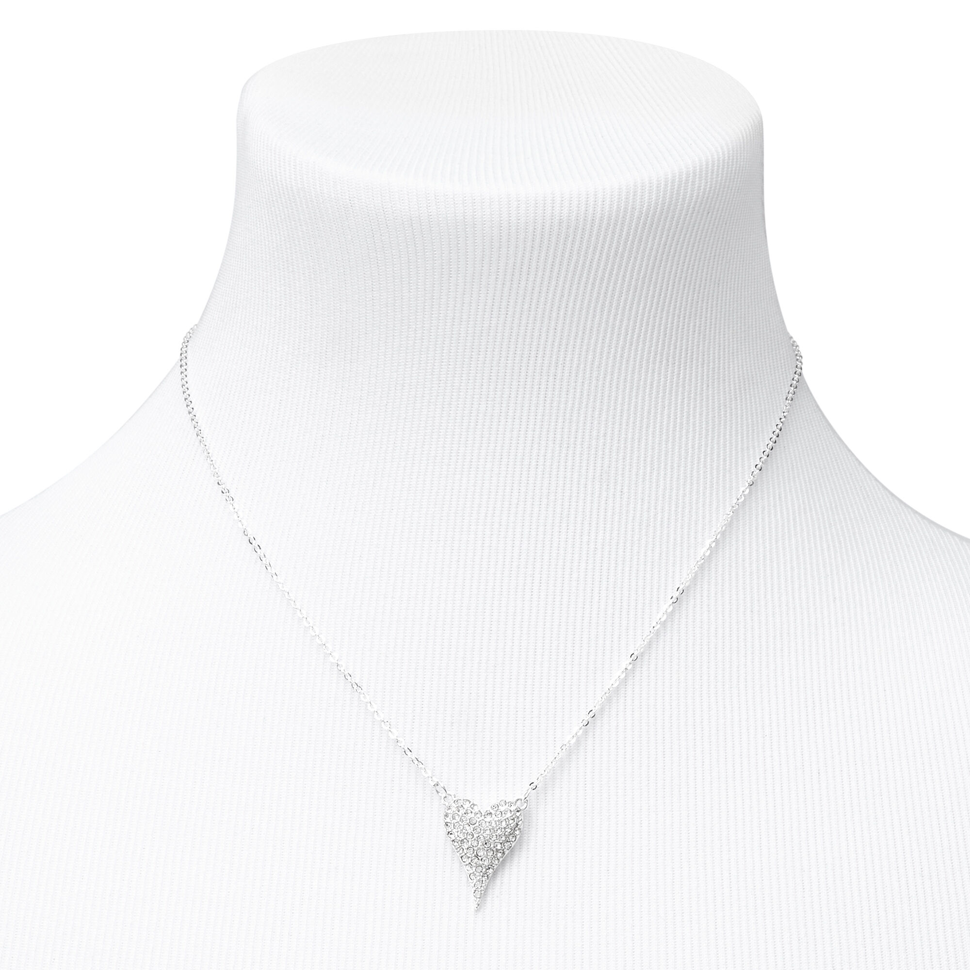Silver Pave Heart Pendant Necklace,