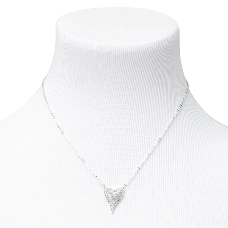 Collier &agrave; pendentif pav&eacute; c&oelig;ur couleur argent&eacute;e,