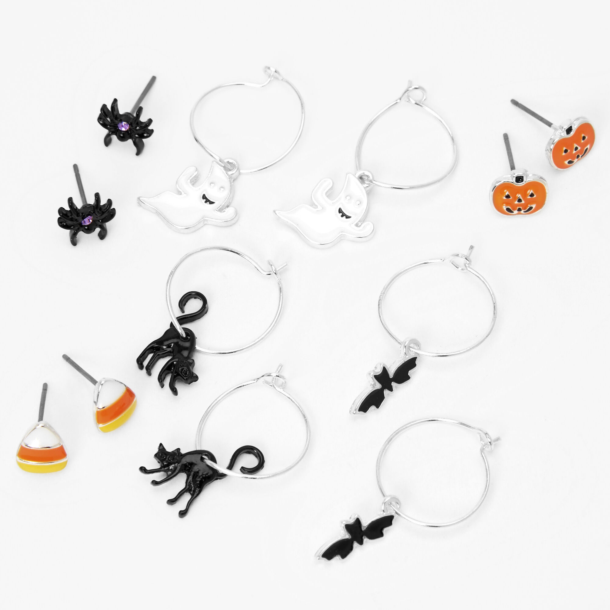 Silver Halloween Stud Hoop Earrings 6 Pack