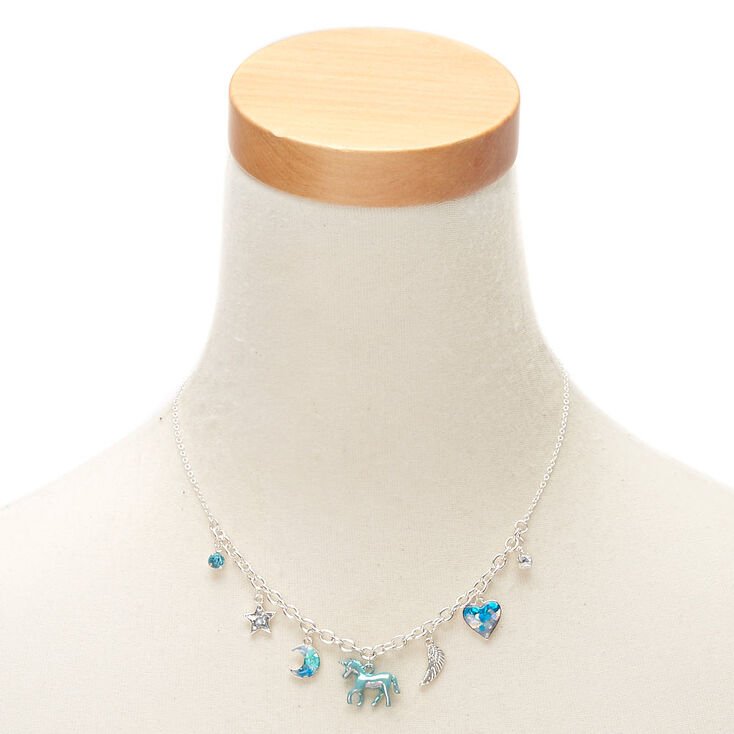 Collier tendance licorne cosmique bleue,