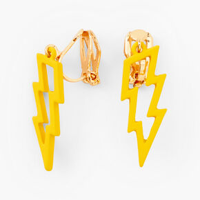 Yellow Lightning Bolt Clip On Drop Earrings,