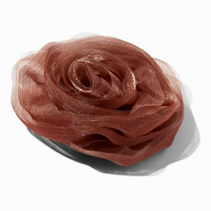 Brown Rosette Large Floral Hair Clip,