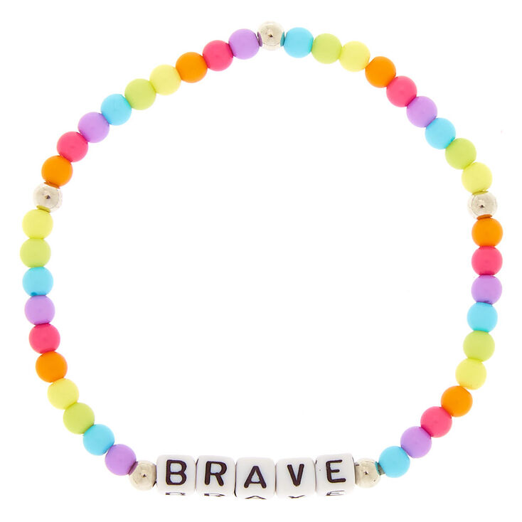 Claire's Bracelet élastique perlé arc-en-ciel « Brave »