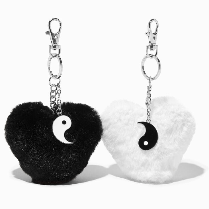 Porte-cl&eacute;s pompons c&oelig;urs yin yang best friends - Lot de 2,