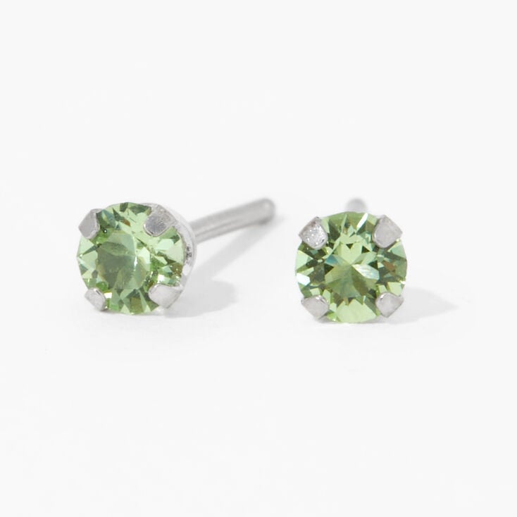 14kt White Gold 3mm August Crystal Peridot Studs Ear Piercing Kit with Ear Care Solution,