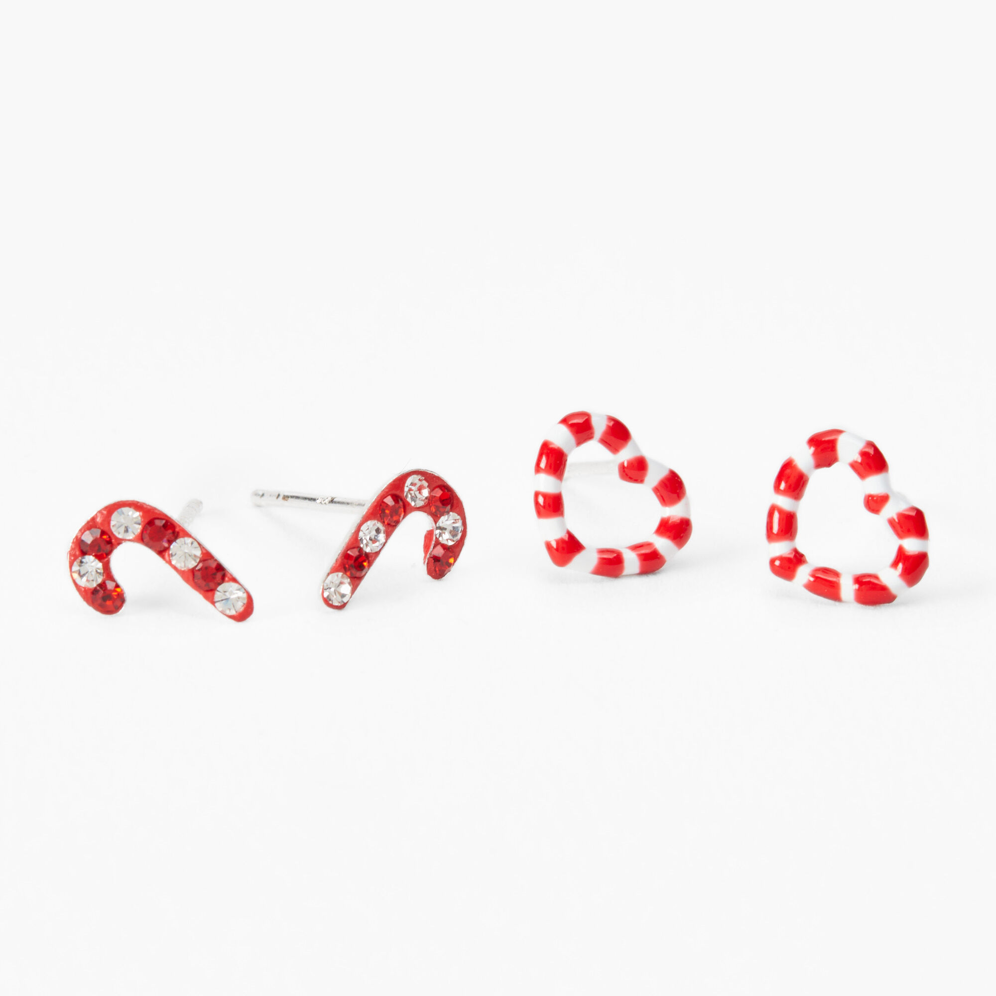 Sterling Silver Candy Cane Stud Earrings - 2 Pack,