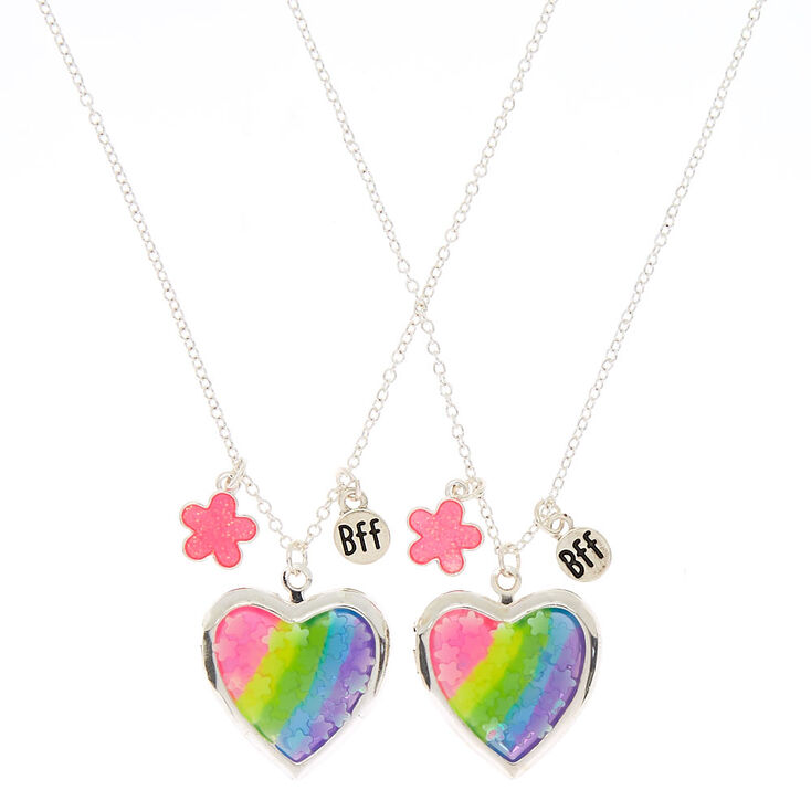 Best Friends Rainbow Floral Heart Locket Pendant Necklaces - 2 Pack ...