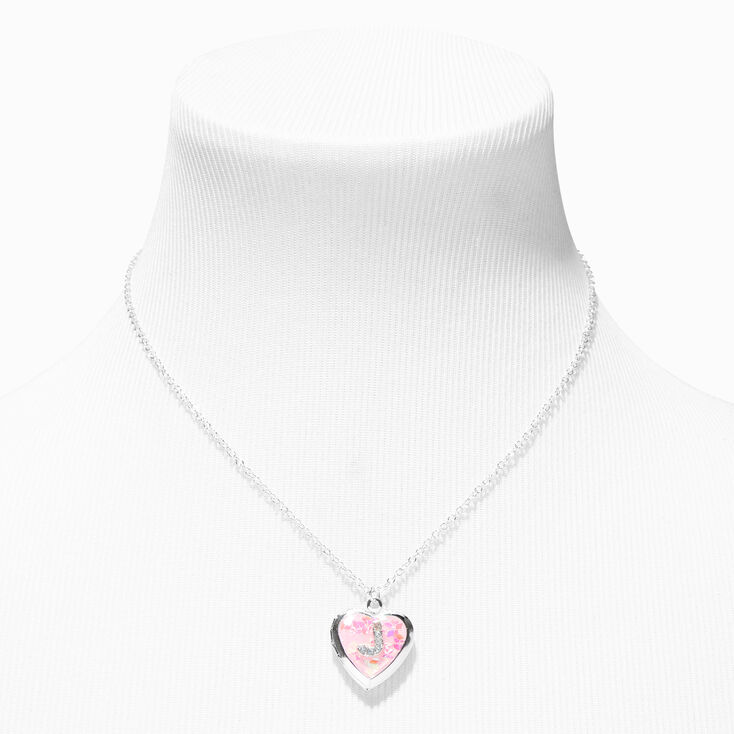 Pink Embellished Initial Glitter Heart Locket Necklace - J | Claire's US