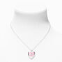 Pink Embellished Initial Glitter Heart Locket Necklace - J,