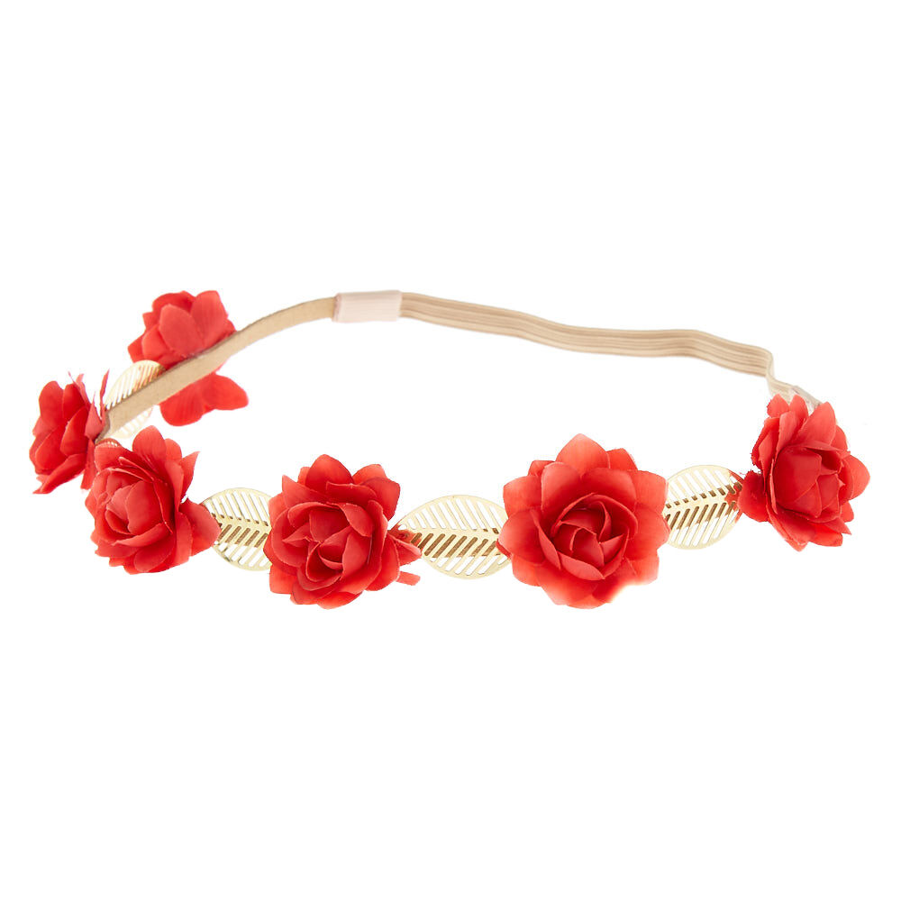 Rose Flower Crown Headwrap - Red,