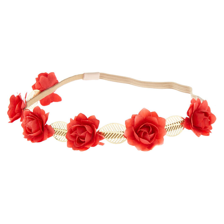 Rose Flower Crown Headwrap - Red,