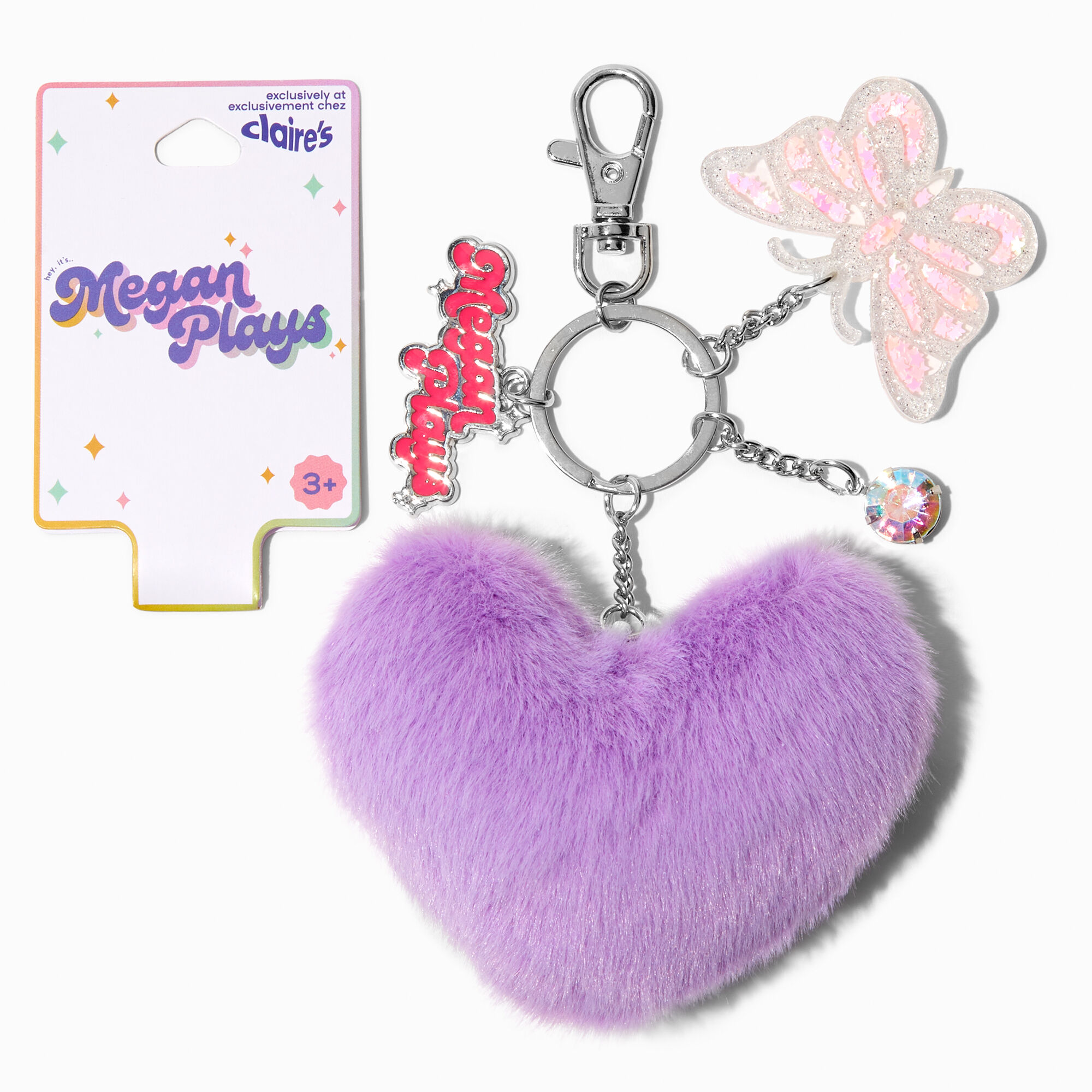 MeganPlays™ Claire's Exclusive Purple Heart Pom Pom Keychain
