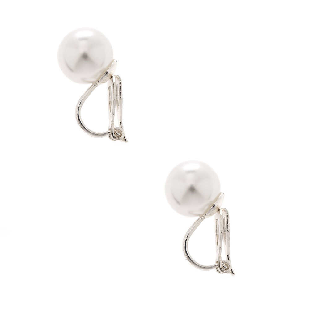 Silver-tone 10MM Pearl Clip-On Stud Earrings,
