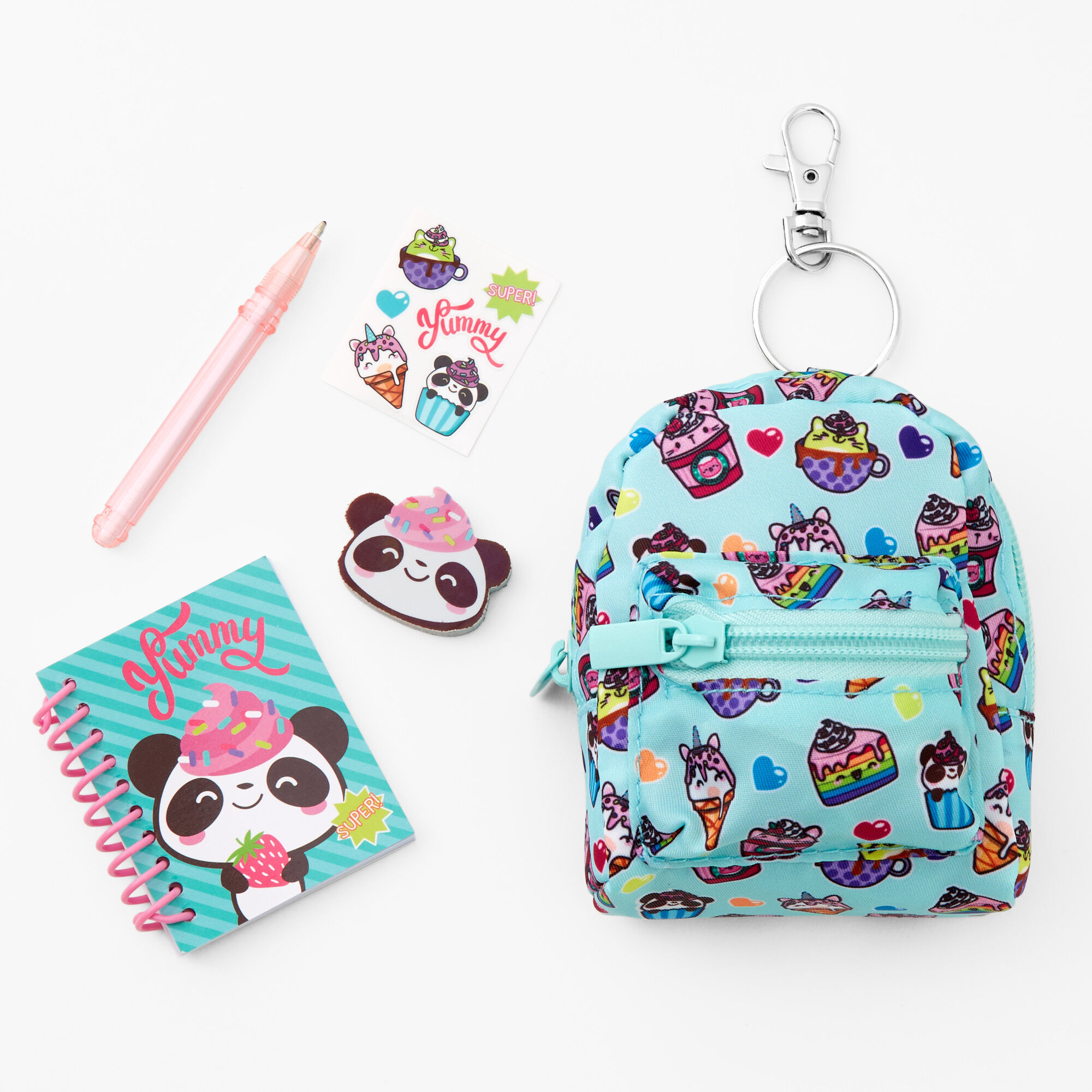 Claire's Ensemble de papeterie sac à dos 10 cm panda desserts - Bleu