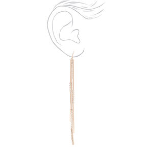 Rose Gold-tone Rhinestone 4&quot; Linear Stick Drop Earrings,