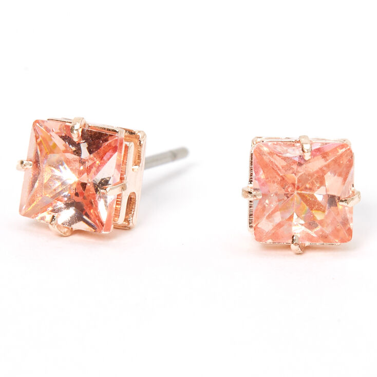 Rose Gold Cubic Zirconia Silk Square Stud Earrings - Pink, 6MM | Claire ...