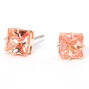 Rose Gold Cubic Zirconia Silk Square Stud Earrings - Pink, 6MM,