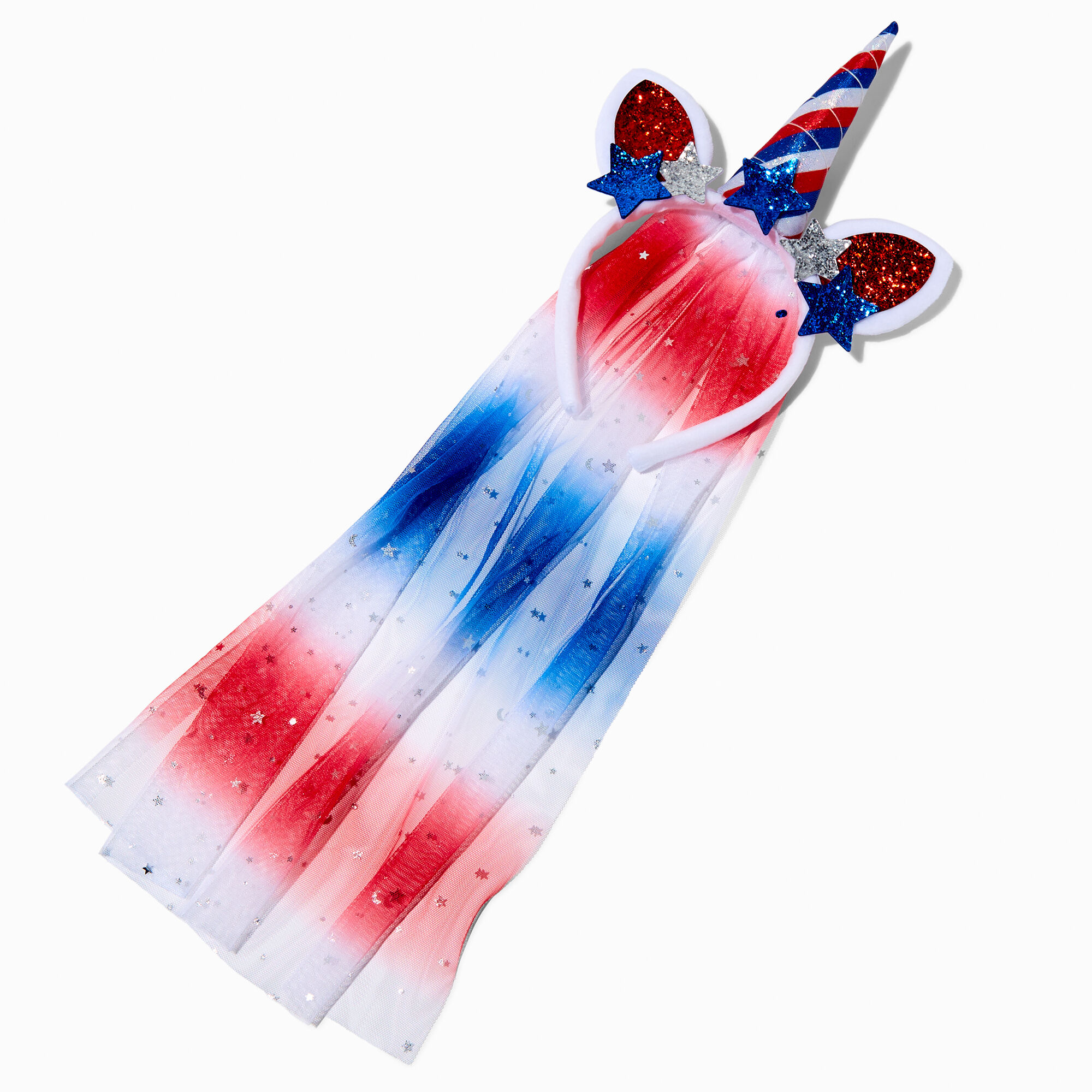 View Claires Red White Unicorn Veil Headband Blue information