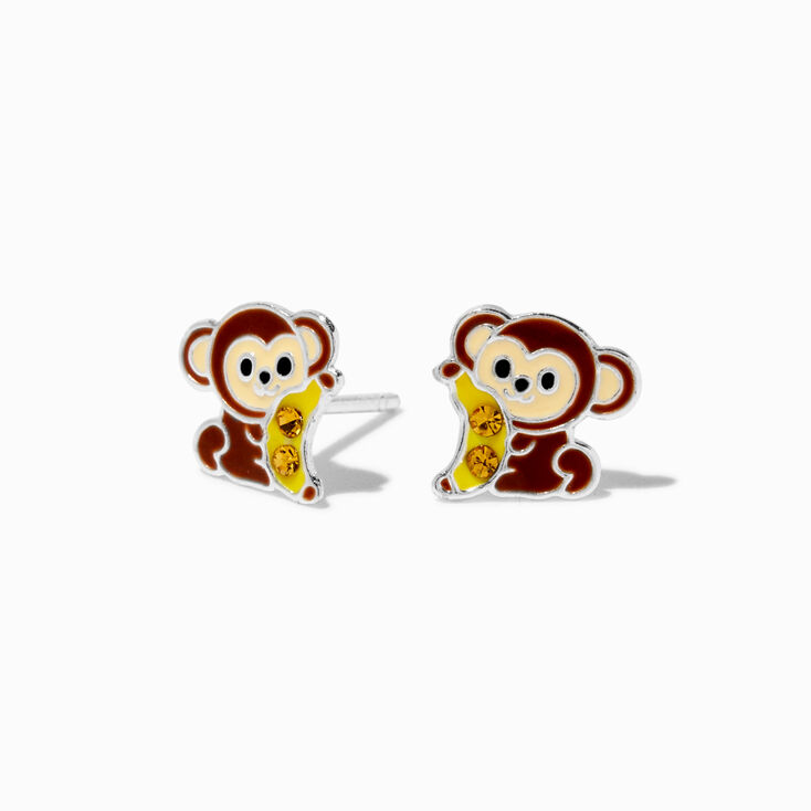 Clous d&#39;oreilles singe strass couleur argent&eacute;e,