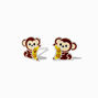 Sterling Silver Crystal Monkey Stud Earrings,