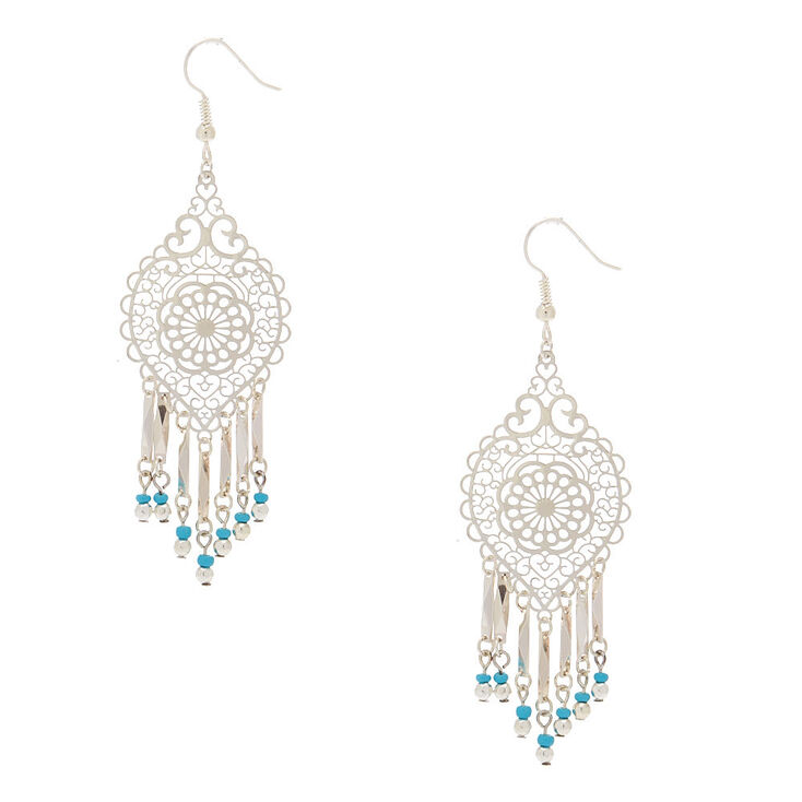 Claire's Pendantes avec perles d'imitation couleur turquoise à motif en filigrane couleur argenté 6,3 cm