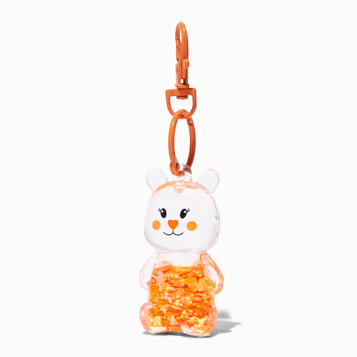 Porte-cl&eacute;s &agrave; paillettes rempli d&rsquo;eau ours orange,
