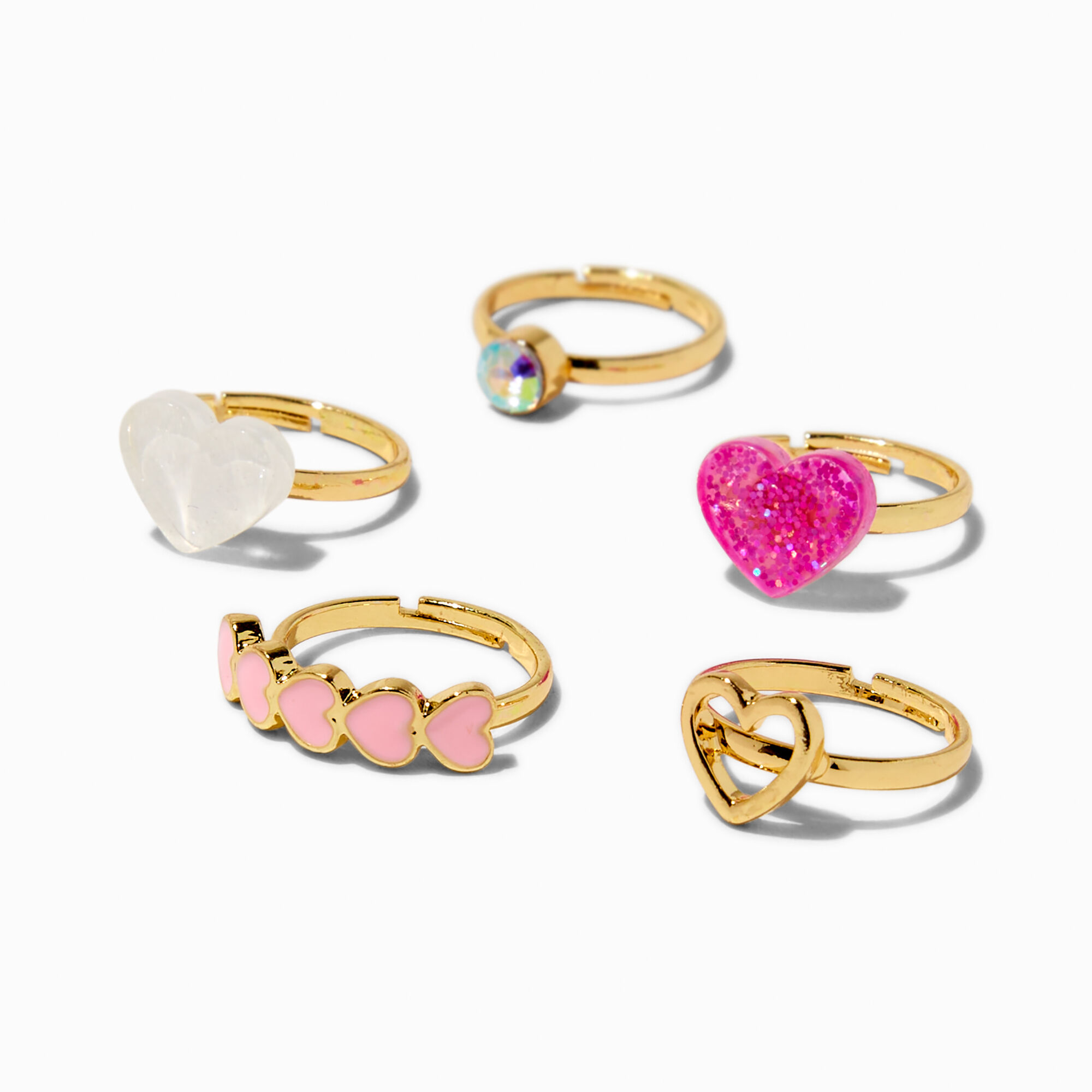 Claire's Club Heart Box Rings - 5 Pack,