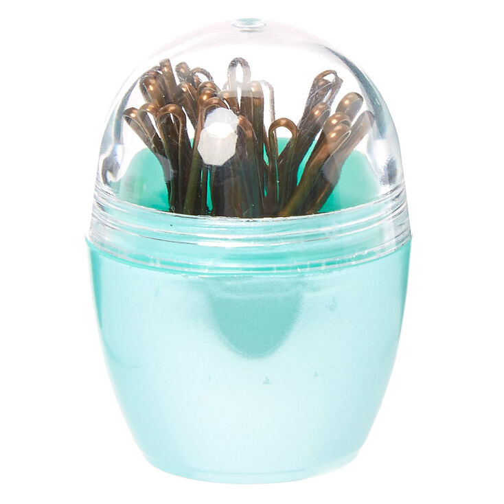 &eacute;tui m&eacute;tallique couleur menthe pour &eacute;pingles &agrave; cheveux marron,