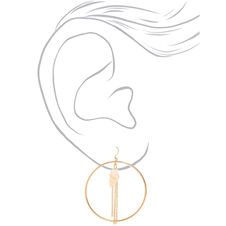 Gold 2&quot; Seashell Circle Drop Earrings,